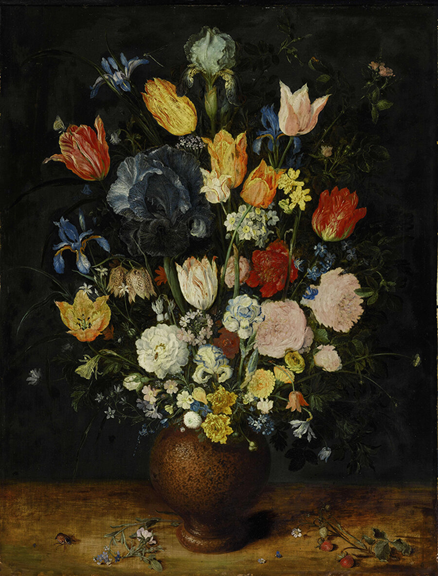 “Still Life of Flowers in a Stoneware Vase,” 1610.