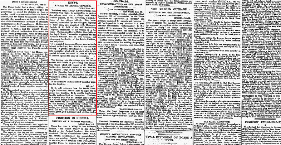 Meşhur İngiliz gazetesi The Times, Dinşivây'da yaşananları 15 Haziran 1906 tarihli sayısında bu şekilde vermişti.