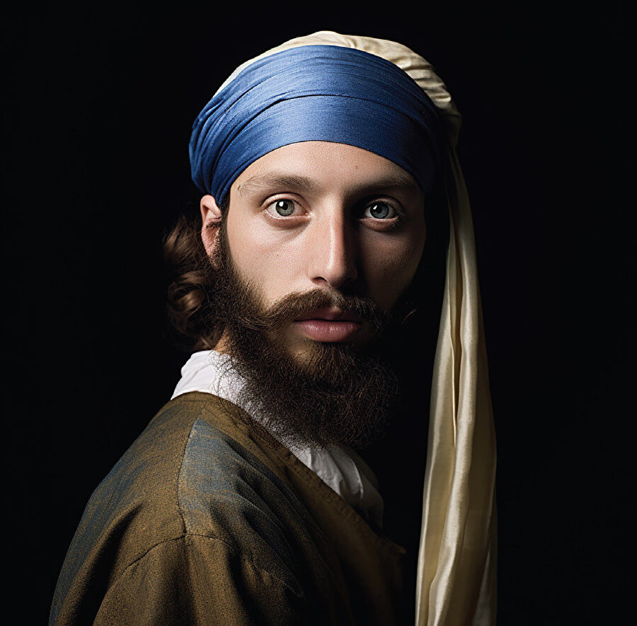 “Johannes Vermeer’e ait meşhur tablon'İncili Küpeli Kız'ın yeni versiyonunda genç bir adamı kullanmıştır. 