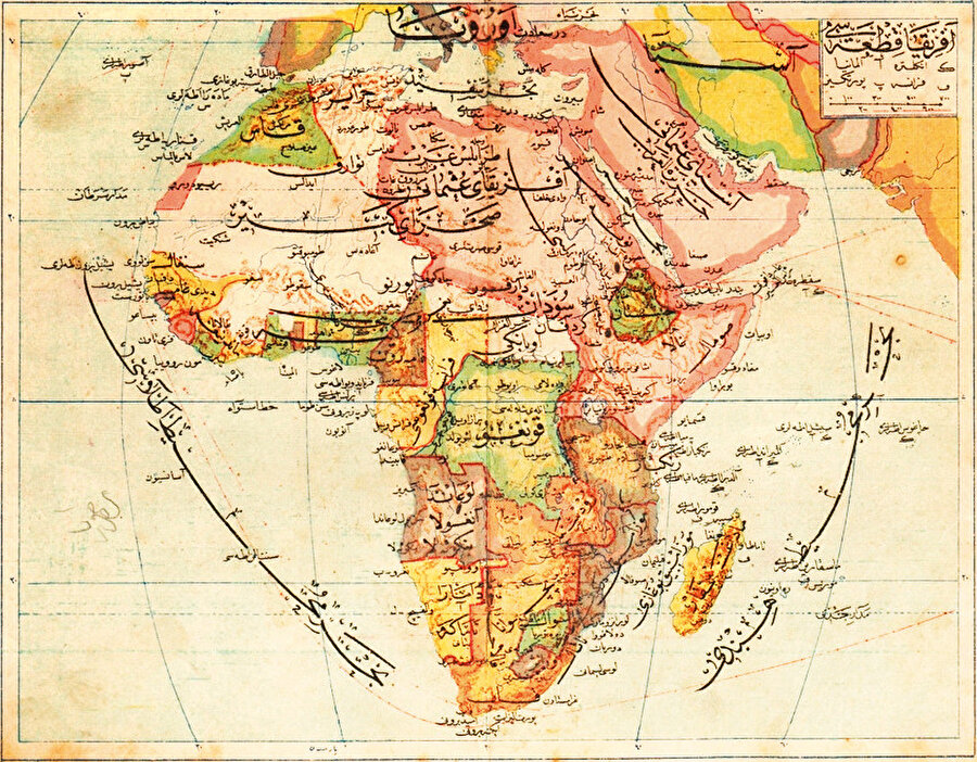 Osmanlı Döneminde Kullanılan bir Afrika kıta haritası, 19. yy.