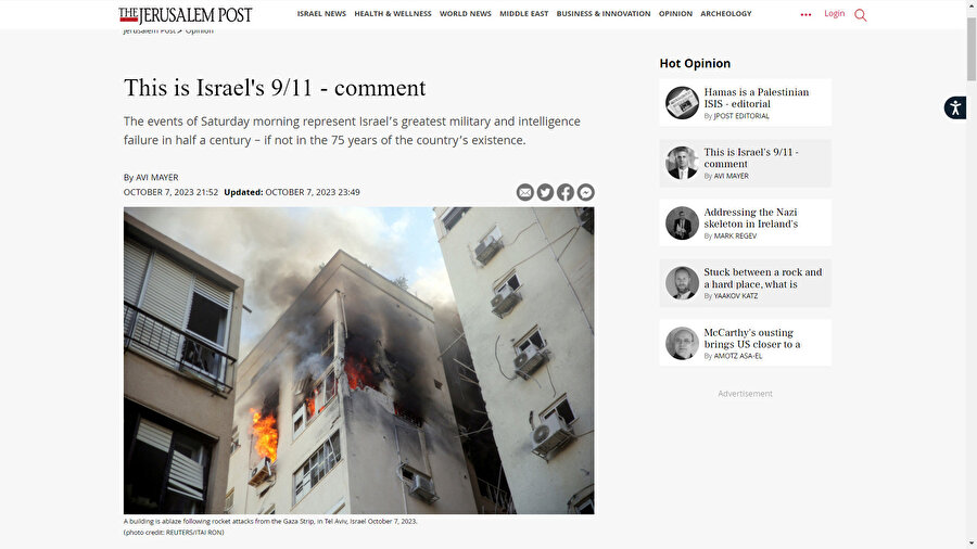 The Jerusalem Post’tan Avi Mayer, Hamas’ın gerçekleştirdiği 7 Ekim saldırılarını “İsrail’in 11 Eylül’ü” olarak tanımladı.
