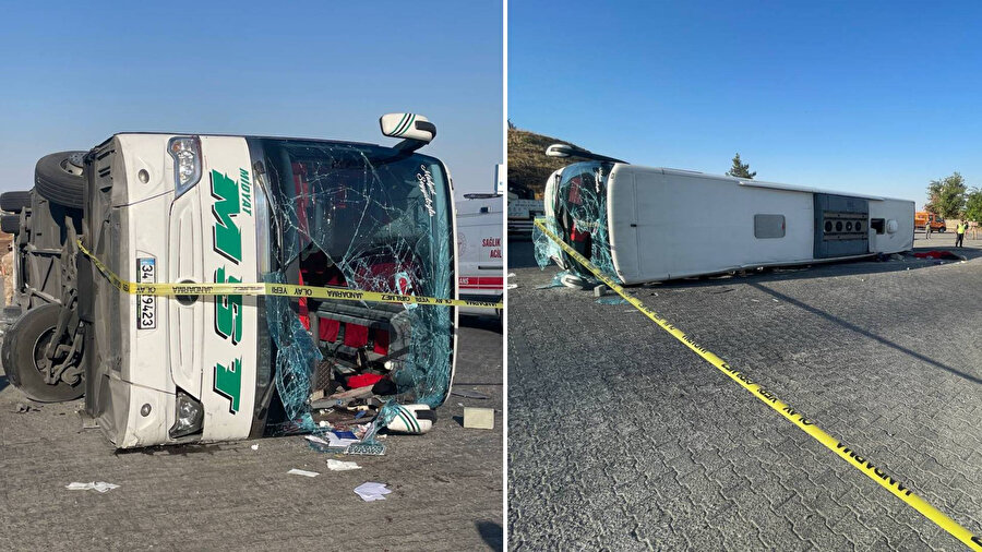 Şanlıurfa'da sabah saatlerinde meydana gelen kazada yolcu otobüsü yan yattı.