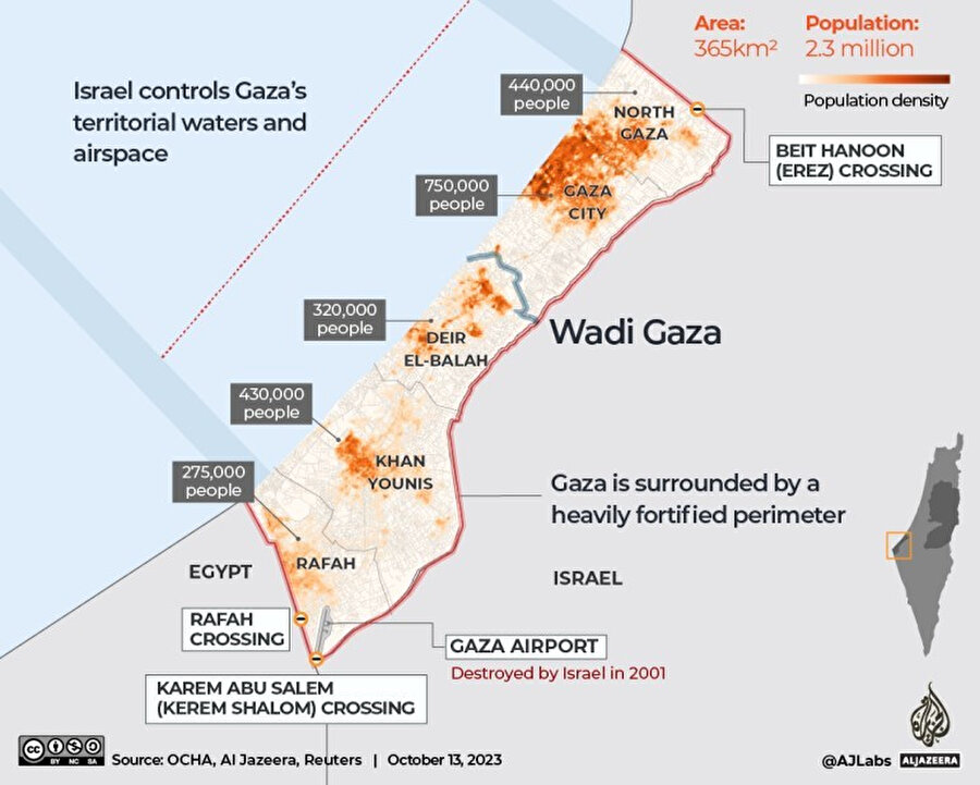 İsrail Savunma Kuvvetleri, bugün yaptığı açıklamada kuzey Gazze’de bulunan 1.1 milyon sivil halka kendi güvenlikleri için haritada gösterildiği gibi Vadi Gaza'nın güneyindeki bölgeye taşınmaları gerektiği çağrısında bulundu.