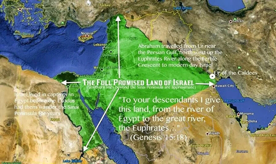 Yahudilerin "vadedilmiş toprakları" sadece Filistin'i kapsamıyor.