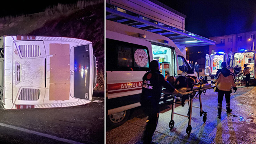 Kayseri'de yolcu otobüsü yan yattı.