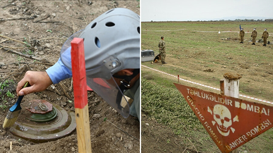 Azerbaycan arazilerinde mayın tespit etme çalışmaları sürüyor.