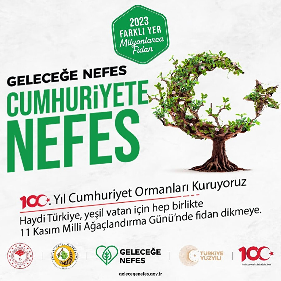 Cumhuriyetin 100. yılında Türkiye, 5 Milyon fidanı toprakla buluşturuyor. 