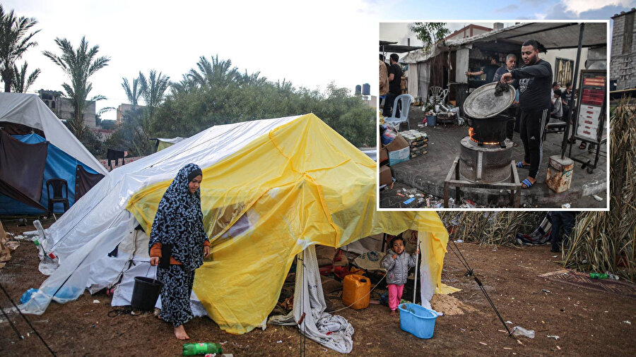 Gazze'deki Nasser Hastanesi'ne sığınan Filistinliler, zor şartlarda yaşamlarını sürdürüyor
