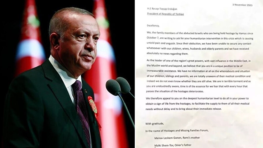 İsrailli rehinelerin aileleri Cumhurbaşkanı Erdoğan'a mektup yazarak yardım istedi. 