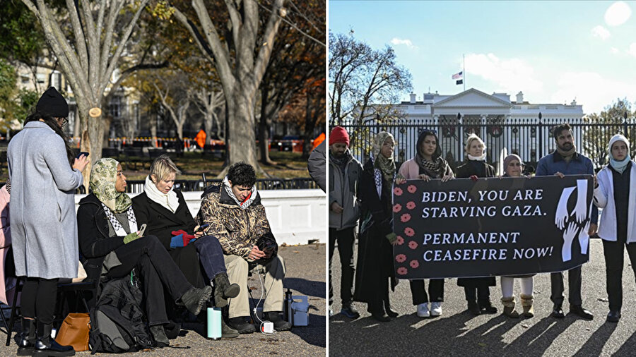 Aktivistler, oyuncular ve yerel siyasetçiler Beyaz Saray önünde Gazze için açlık grevi başlattı.