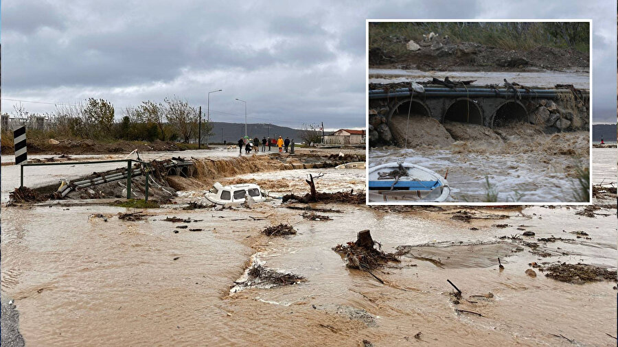 Çanakkale'de kuvvetli yağış nedeniyle yükselen Kepez Deresi taştı