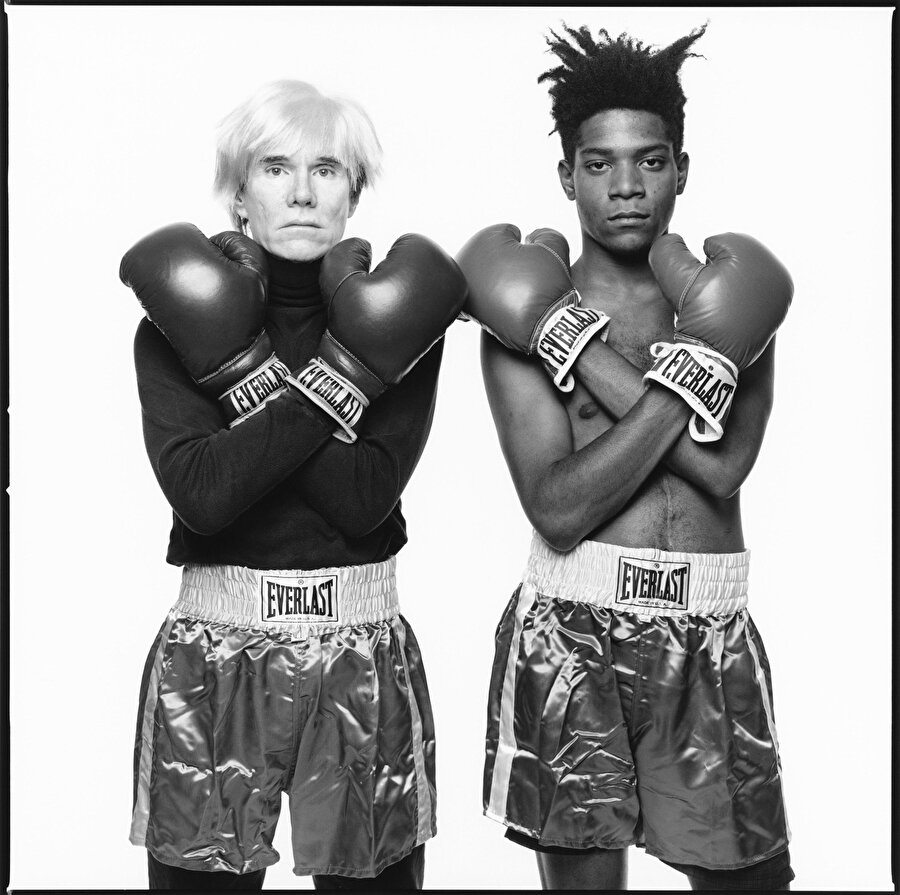 By Michael Halsband, 1985. Andy Warhol and Jean-Michel Basquiat.