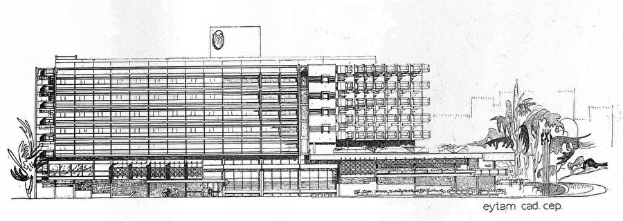 Yapının cephe çizimi, Kaynak: Arkitekt dergisi.