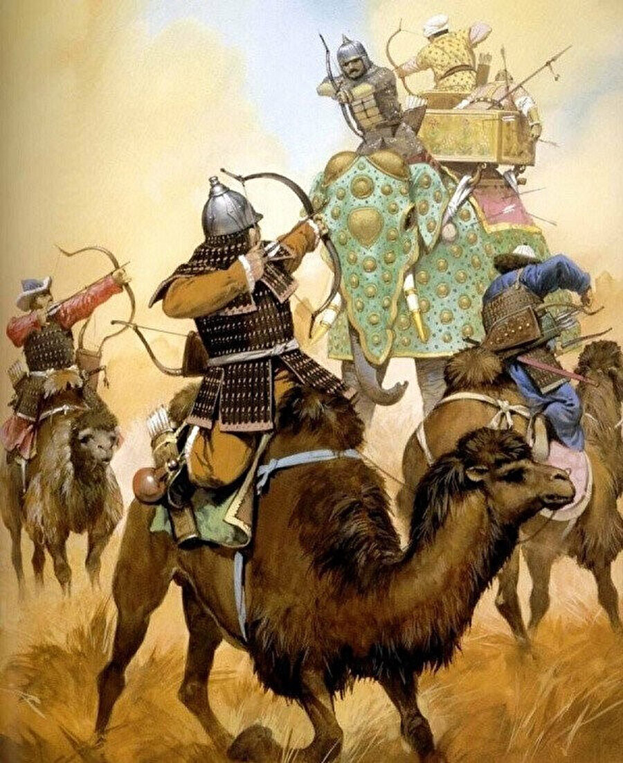 Dağlık bölgeye alışık olan Türk develeri, Moğollar tarafından savaşlarda da kullanılmıştı.