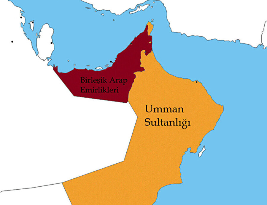 Birleşik Arap Emirlikleri ve Umman Sultanlığı'nın sınırları, İngiltere'nin 1960'larda çizdiği haritanın eseri.
