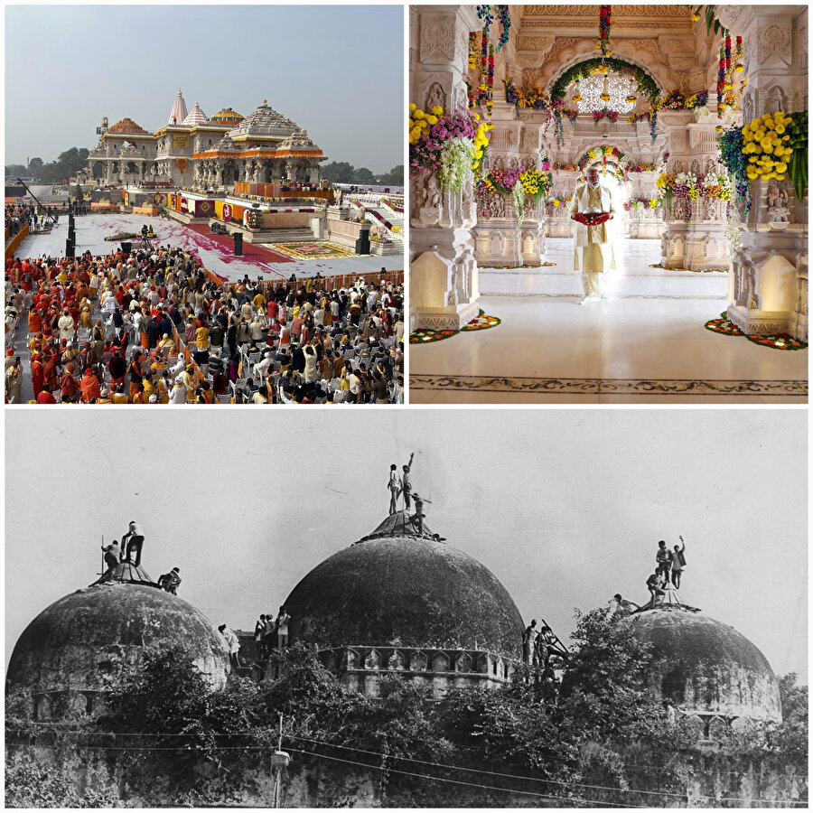Hindistan'da 32 yıl önce Hindu milliyetçiler tarafından yıkılan Babri Camii'nin yerine yapılan tapınak açıldı.