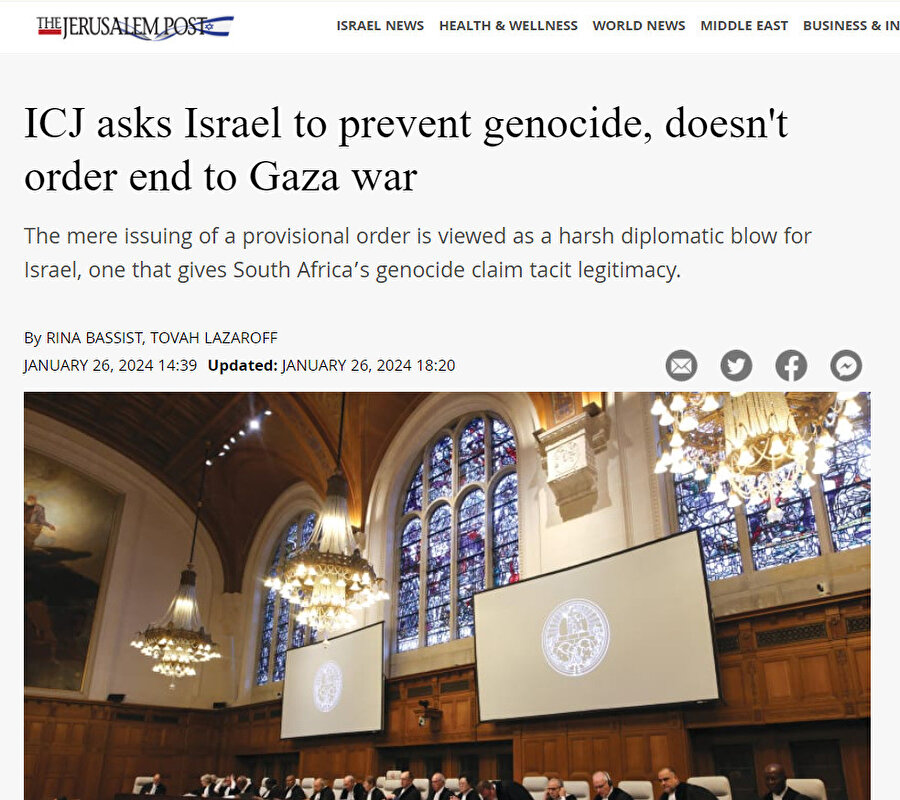 Jerusalem Post: “UAD, İsrail'e soykırımı önleme çağrısı yaparken, Gazze'deki savaşın sona ermesi emrini vermedi.” 