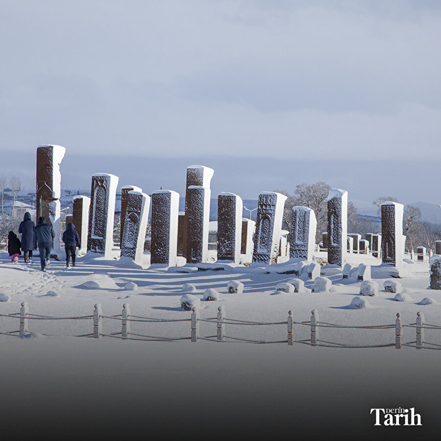 Ahlat Selçuklu Mezarlığı beyaza büründü