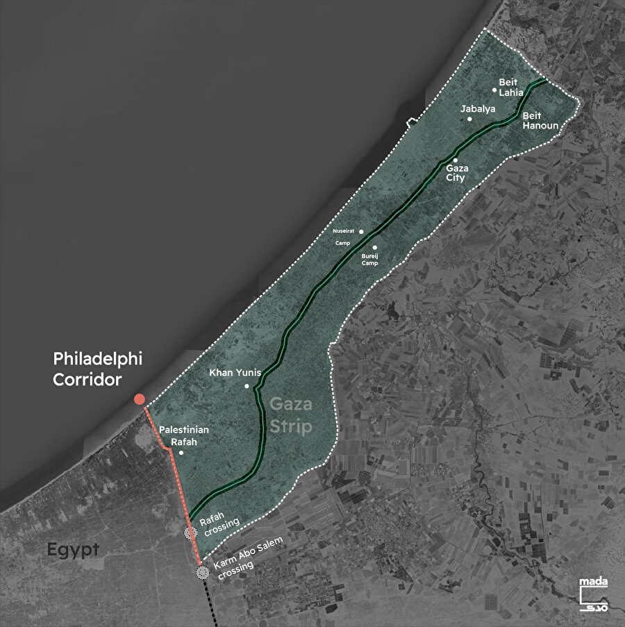 Gazze-Mısır sınırında yer alan 14.5 km uzunluğundaki Philadelphia Koridoru, Camp David Anlaşması kapsamında İsrail güçlerinin kontrol ettiği bir tampon bölge olarak kuruldu. Bir amacı da sınırdan insan ve malzeme geçişini kolaylaştırmak olan Koridor, 2007’de Hamas bölgede iktidarı ele alınca Hamas yönetiminin denetimine girdi. 