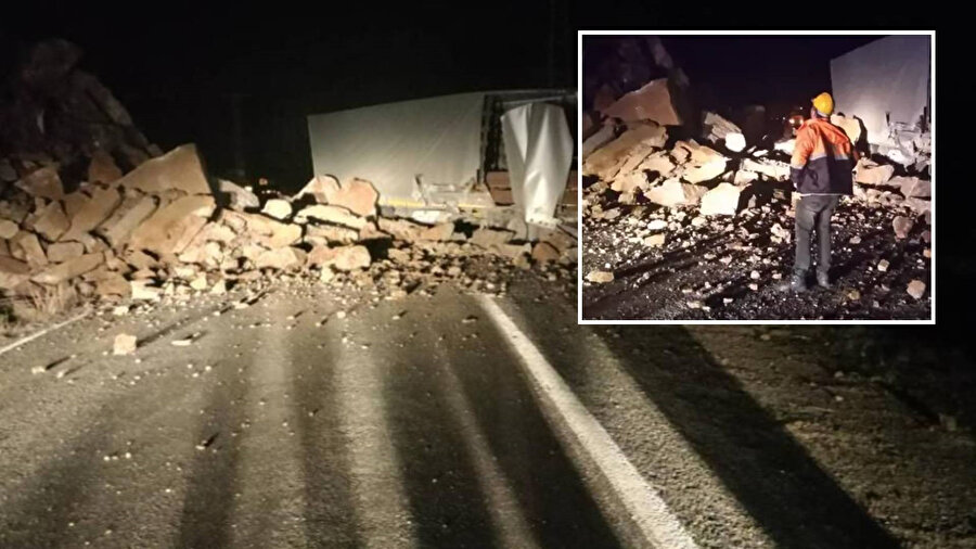 Artvin'de heyelan faciası: Dev kayalar tırı hurdaya çevirdi