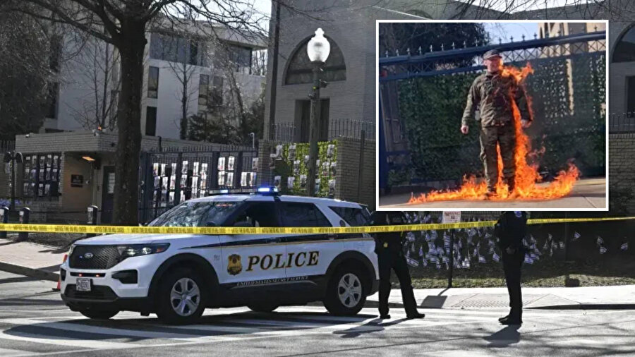 ABD askeri İsrail Büyükelçiliği önünde kendini yaktı