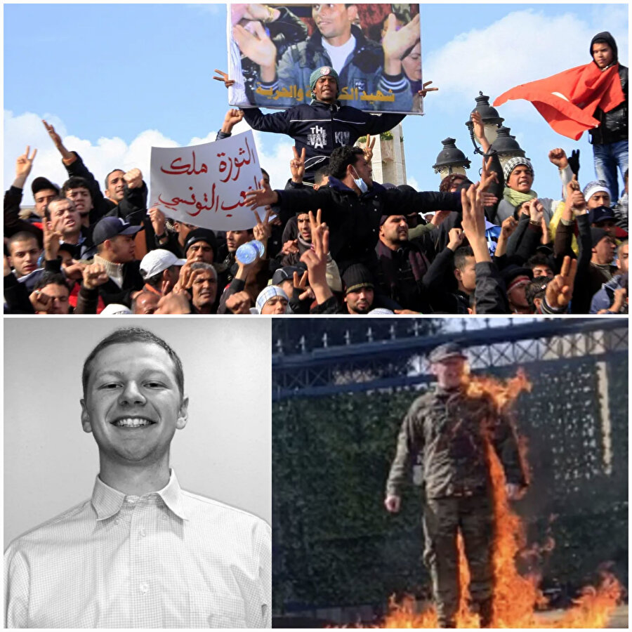 İsrail Büyükelçiliği önünde kendini yakan 25 yaşında ve aktif görevdeki ABD'li havacı Aaron Bushnell, kendini yakarak Arap Baharı’nı da ateşleyen Tunuslu seyyar satıcı Muhammed Buazizi'ye benzetiliyor.