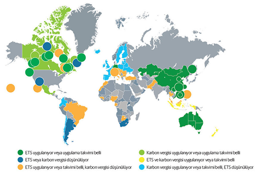 Emisyon ticaret sistemi uygulayan ülkeler. Kaynak: Dünya Bankası