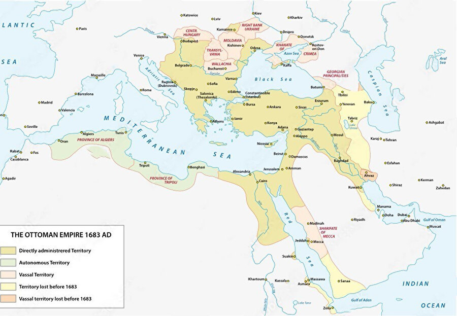 Evliya Çelebi'nin yaşadığı dönemde Osmanlı İmparatorluğu’nun sınırları 3 kıtaya yayılmaktaydı.