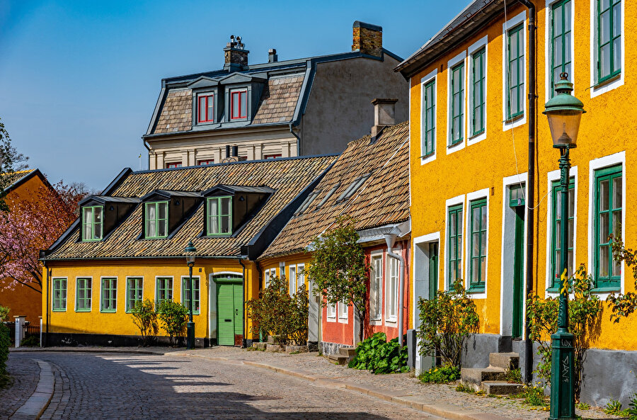 Lund şehir merkezinde eski binalar.