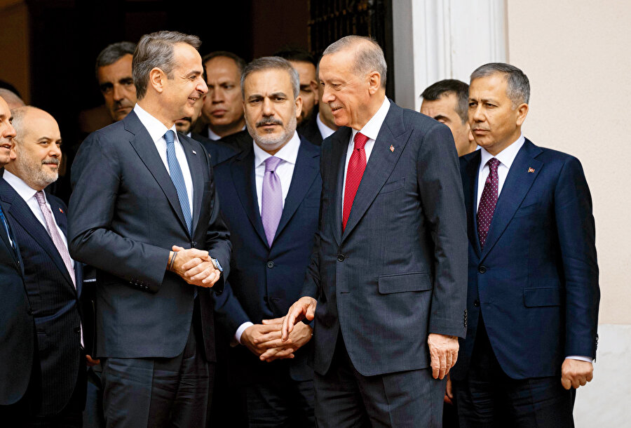 Yunanistan Başbakanı Miçotakis, Cumhurbaşkanı Erdoğan’la.