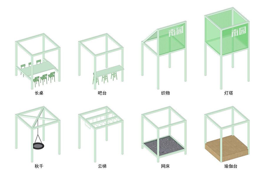 Modül ünitelerin aksonometrik görseli.