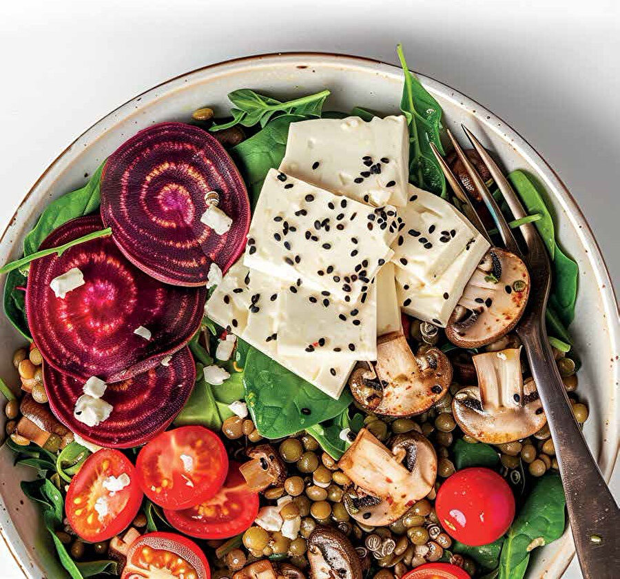 Ispanaklı mercimek salatası.