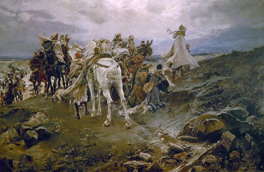 Francisco Pradilla y Ortiz, Mağriplinin Son İç Çekişi (1878), (El suspiro del moro ), Tuval üzerine yağlı boya, 195 x 302 cm