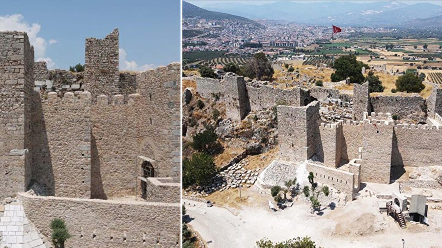 Beçin Antik Kenti'ndeki kale duvarları ve burçlar ayağa kaldırılıyor.