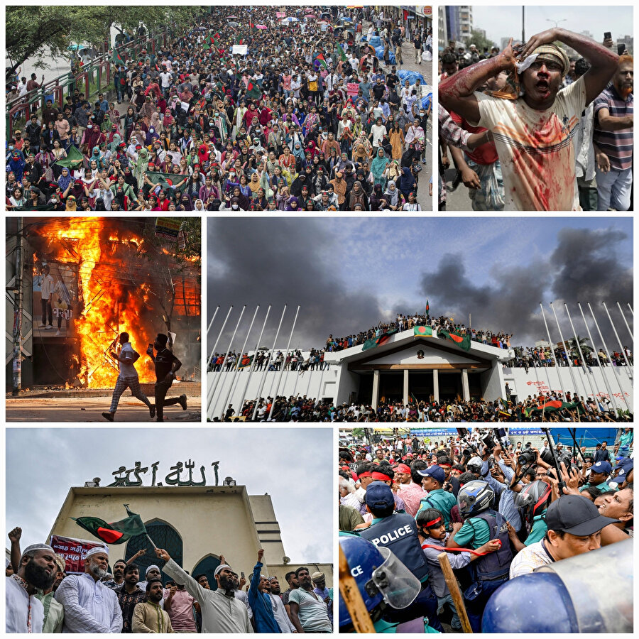 Bangladeş'te kamuda kontenjana tepkiyle başlayan kitlesel gösterilerin hükümet karşıtı protestolara dönüşmesiyle Başbakan istifa etti.