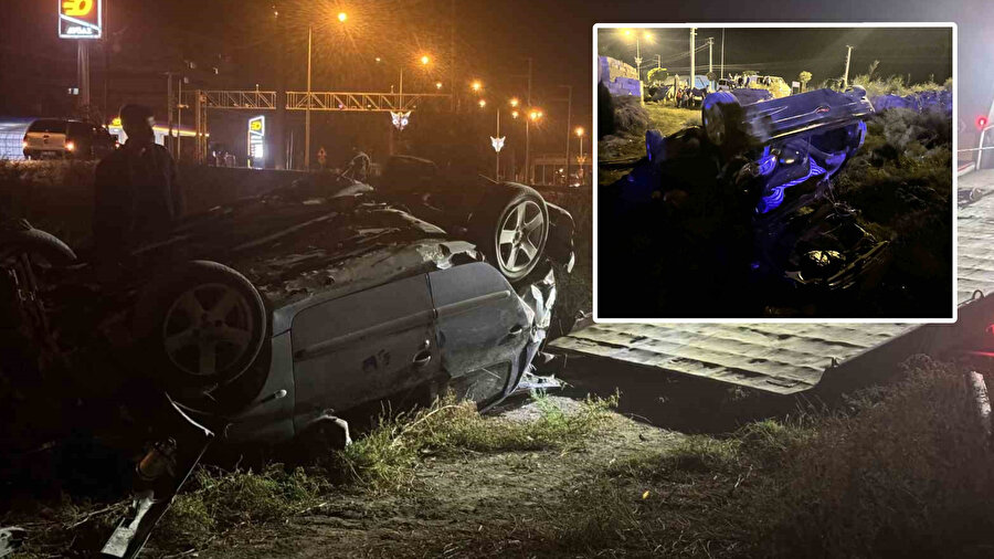 Köpeğe çarpmamak için manevra yapan araç 50 metre uçtu