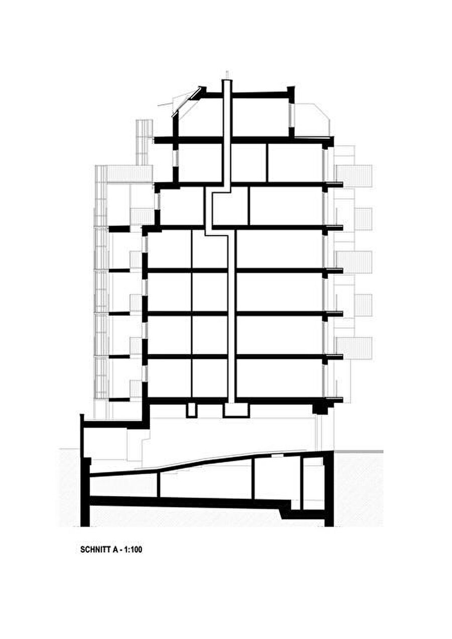 Gudrunstraße Apartments A-A kesiti.