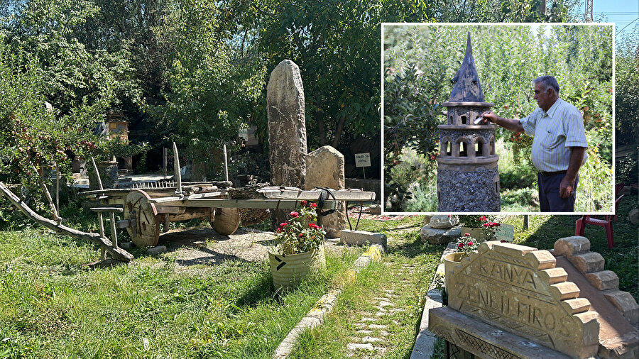 Yaptığı tarihi eserlerin minyatürleriyle bahçesini &quot;müzeye&quot; dönüştürdü