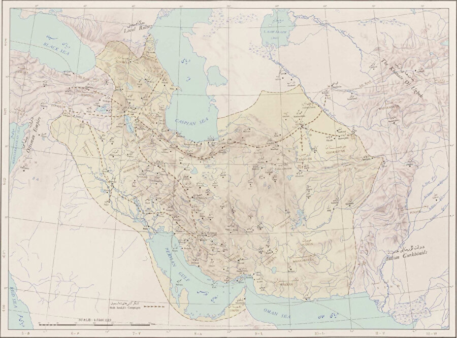 Şah I. Abbas (1571-1629) döneminde en geniş sınırlarına ulaşan Safevî İran'ı.