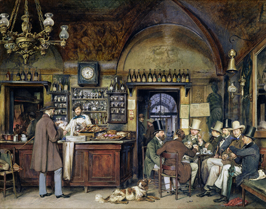 Roma'da Caffè Greco'daki Sanatçı, Ludwig Passini, 1856.