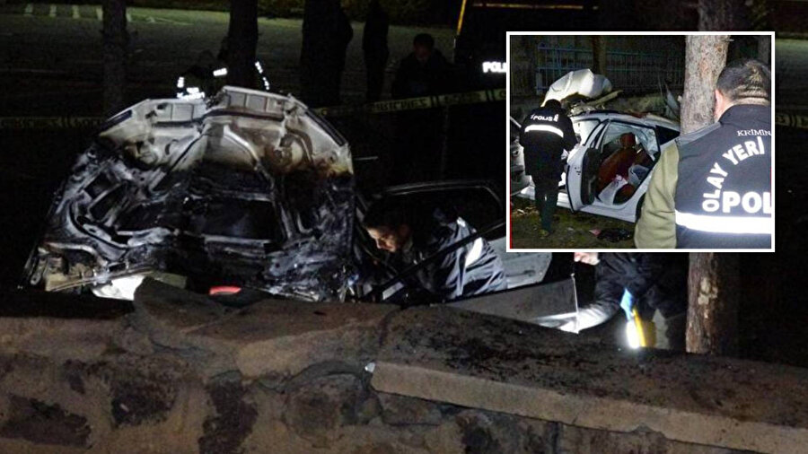 Refüje çarpan otomobil hastanenin bahçesine düşüp alev aldı: 3 kişi hayatını kaybetti