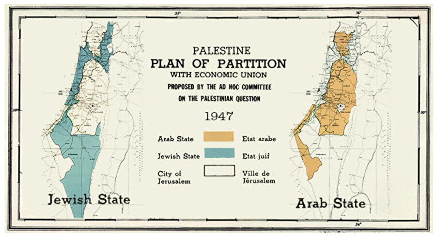 Yaklaşık 3 dakika süren oylama sonucunda; 33 kabul, 13 ret ve 10 çekimser oyla Birleşmiş Milletler, 181 Sayılı Genel Kurul Kararı'yla Filistin topraklarını Araplar ve Yahudiler arasında bölerek Yahudi Devletine meşru zemini hazırlamıştı.
