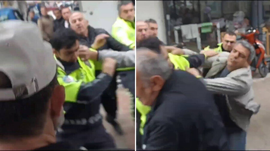Polisle yumruk yumruğa kavgaya giren sürücünün motosikleti trafikten men edildi.