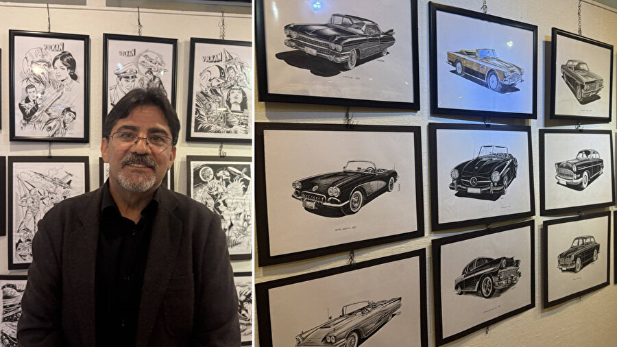 Ressam ve illüstratör Yüksel Akman'ın &quot;Siyah ve Beyaz Nostaljik&quot; sergisi açıldı.