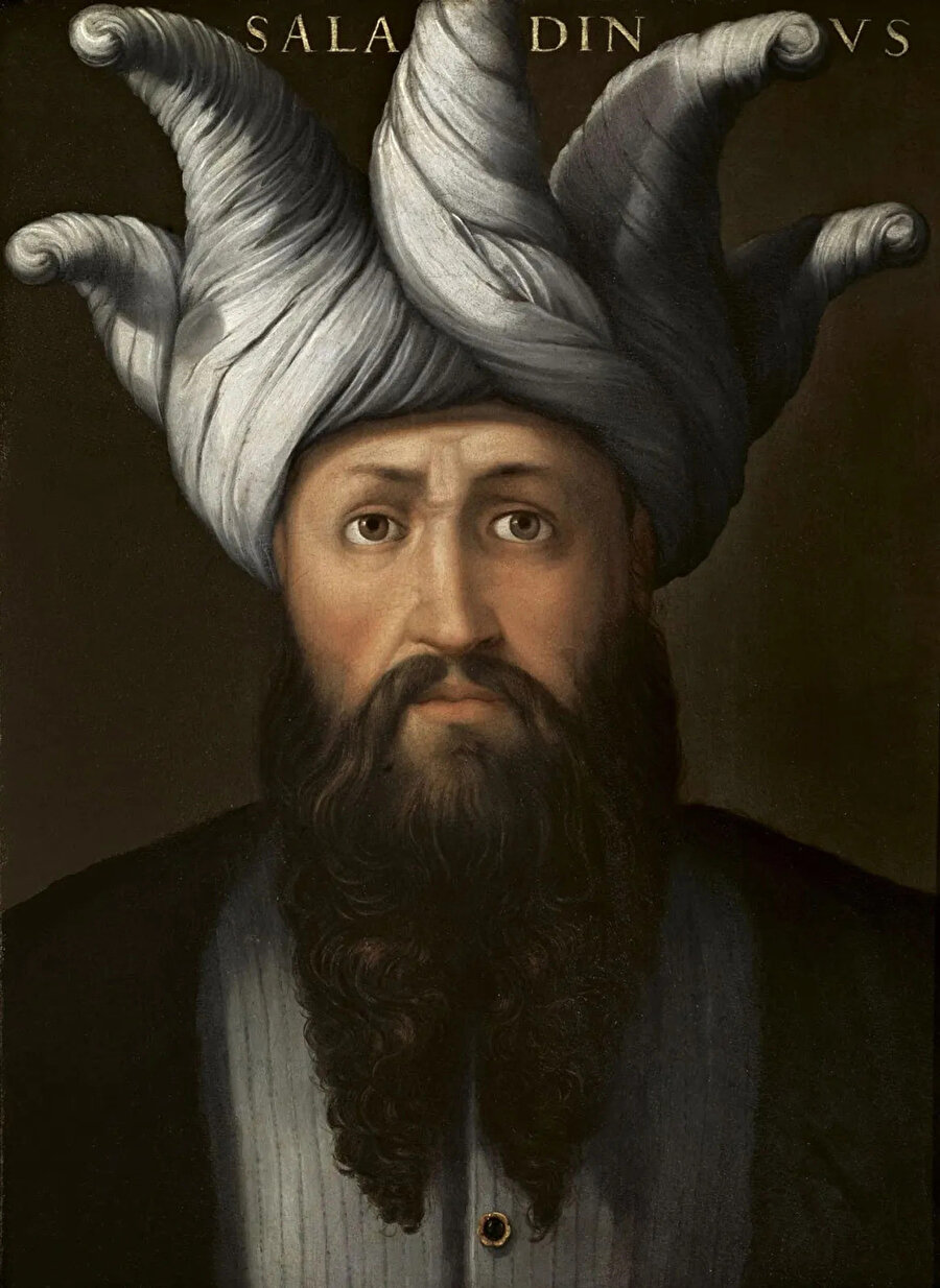 İtalyan ressam Cristofano Dell'altissimo'nun Eyyûbîler hânedanının kurucusu ve ilk hükümdarı Salahaddîn Eyyûbî tasviri, 1568.