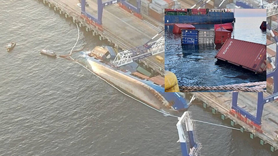 Ambarlı Limanı’nda konteyner gemisi yan yattı  