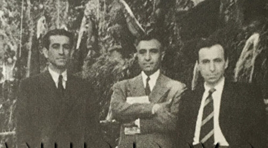 Soldan sağa: Ekrem Havrani, Salahaddin Bitar ve Mişel Eflak. Roma, 1953.