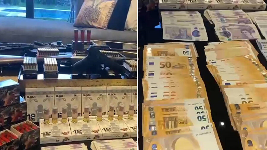 ​Murat Ongun’un evinde çıkan yüklü miktarda para ve av tüfekleri dikkat çekti