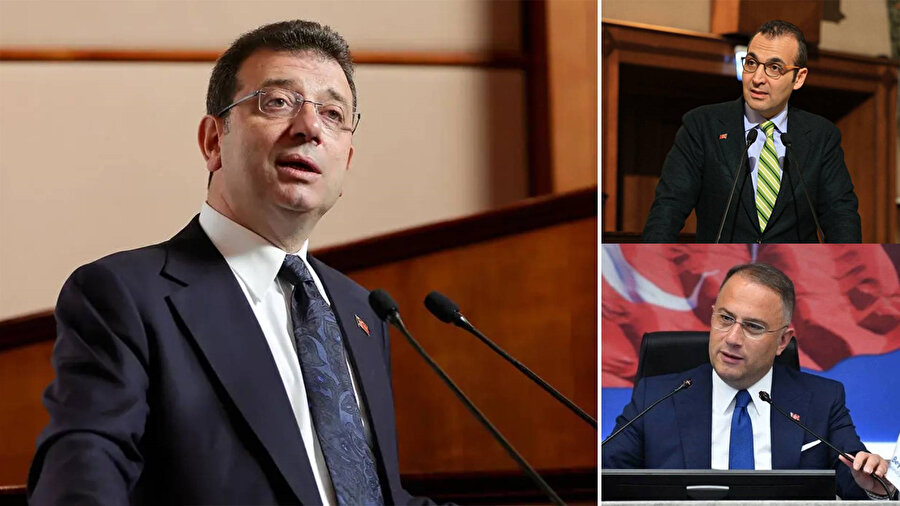 İBB Başkanı Ekrem İmamoğlu (solda) Eski Şişli Belediye Başkanı Resul Emrah Şahan (sağ üst) Eski Beylikdüzü Belediye Başkanı Mehmet Murat Çalık(sağ alt)