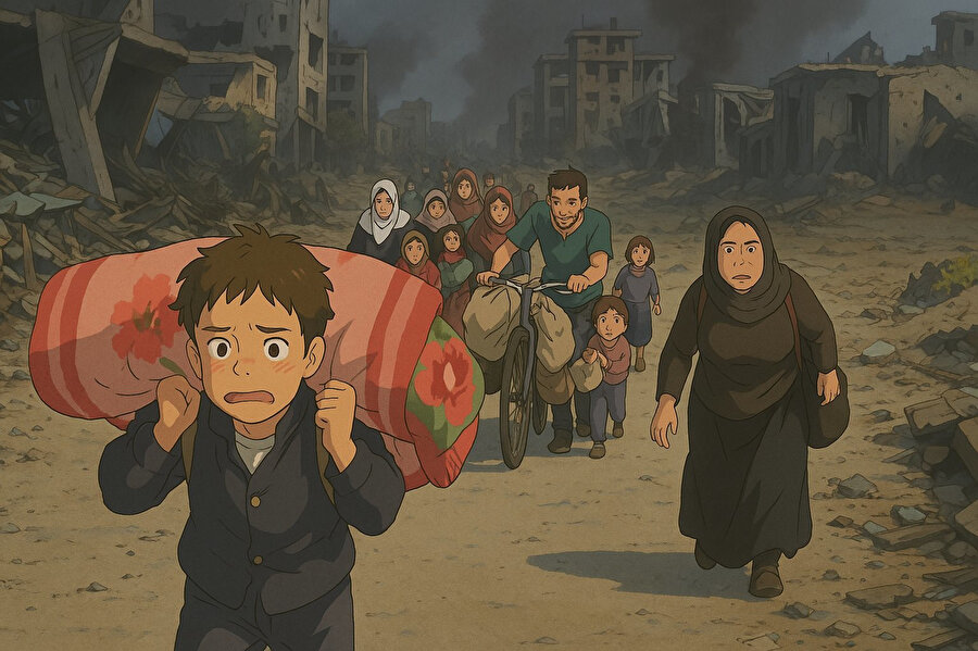 Sosyal medya kullanıcıları, İsrail'in gerçek yüzünü, karşıt Ghibli tarzı tasarımlarla gözler önüne seriyor.